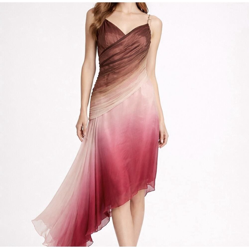Vintage Y2K 100% Silk Ombre Fairy Dress Chain Strap Asym Midi 8 - Picture 1 of 16